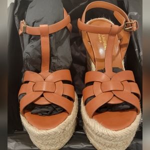 NIB SAINT LAURENT TRIBUTE ESPADRILLES WEDGE - 39 - Ambra